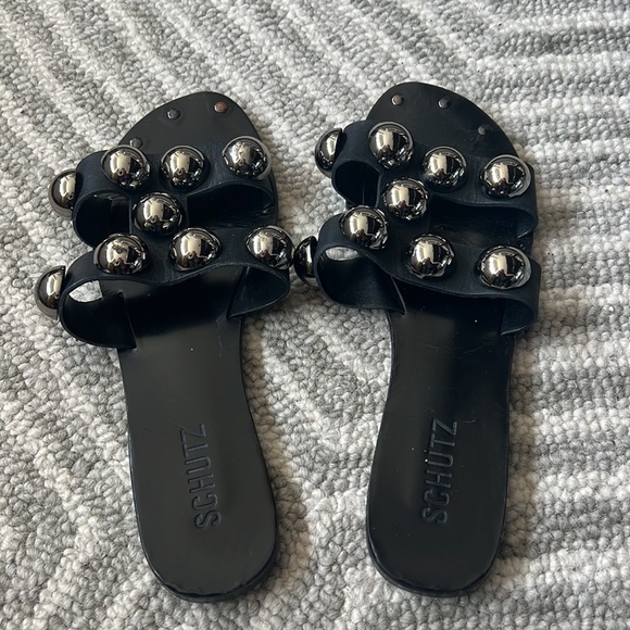 SCHUTZ Black and Silver Studded Sandals - Picture 8 of 11